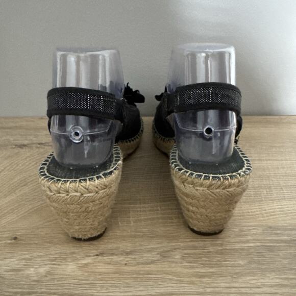 Clarks Artisan Shoes Women 7 1/2 M Blue Hessian Wedge Sandals Flower Boho Preppy - Picture 6 of 11